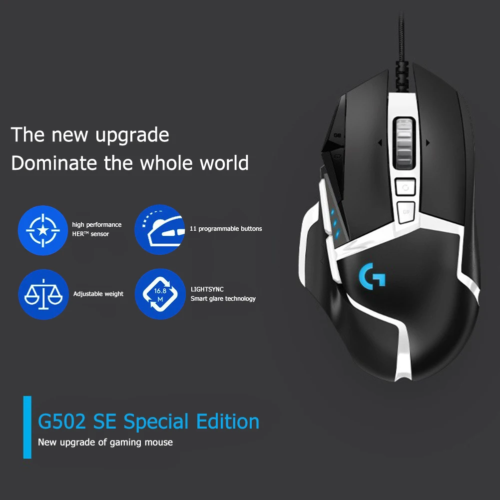 Мышь Logitech G502 Se/g502 Hero с оптическим датчиком Hero, Проводная Механическая игровая мышь с макро Usb, проводная геймерская мышь с Rgb Подсветкой