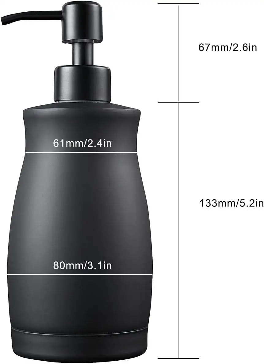 13.5oz Countertop Black Soap Dispenser Rust Resistant Leak-Proof Liquid Hand Sanitizer Pump With Hopper