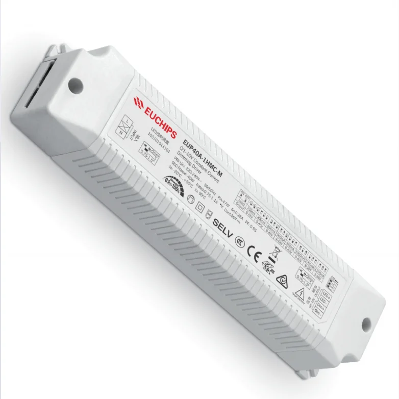 EUCHIPS 40W 0-10V Constant Current LED Dimmable Driver single Plastic RoHS Certified 0-10V Drivers