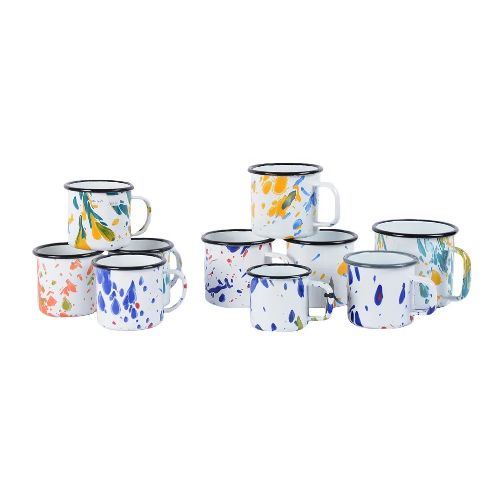 
DX Durable Custom Design Enameled Coffee Cup Enamel Mug with Square Handle bulk enamel coffee mugs 