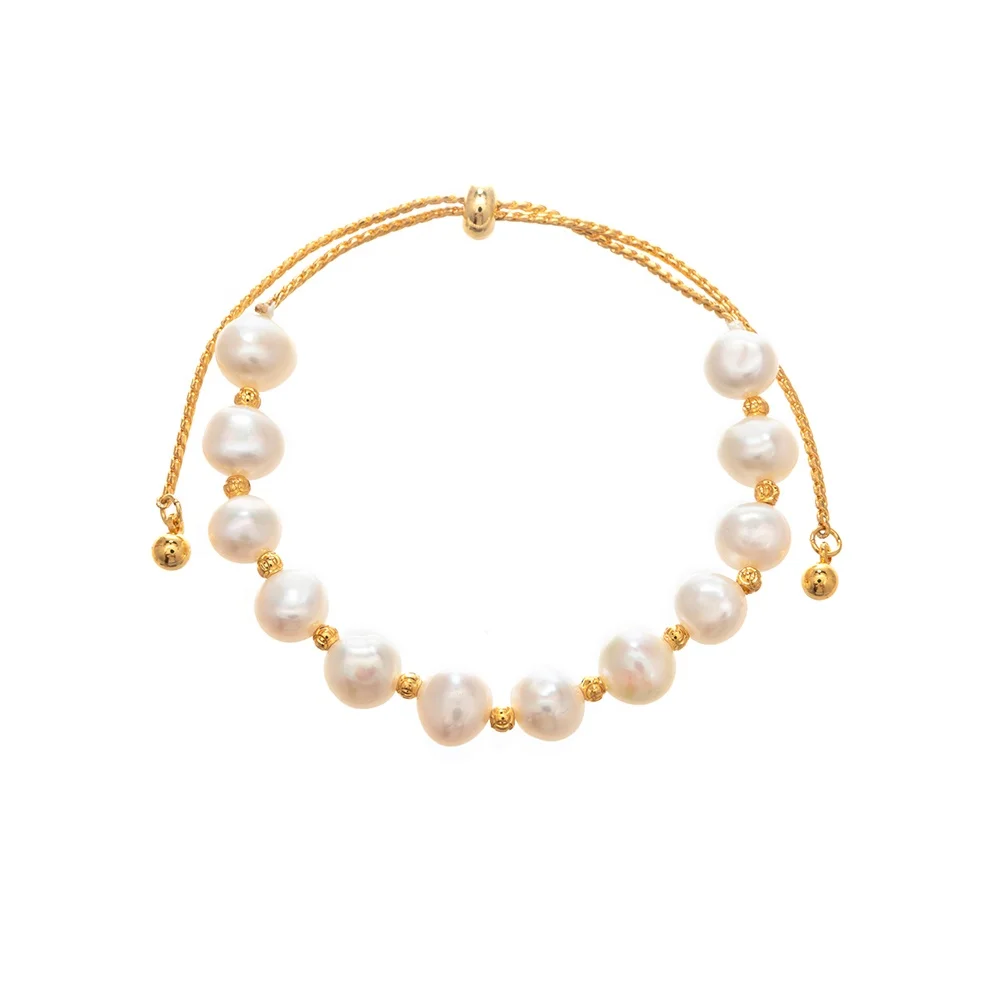 Strentch brass extension rope chain freshwater pearl 18k real gold plated luxury bracelet for women jewelry
