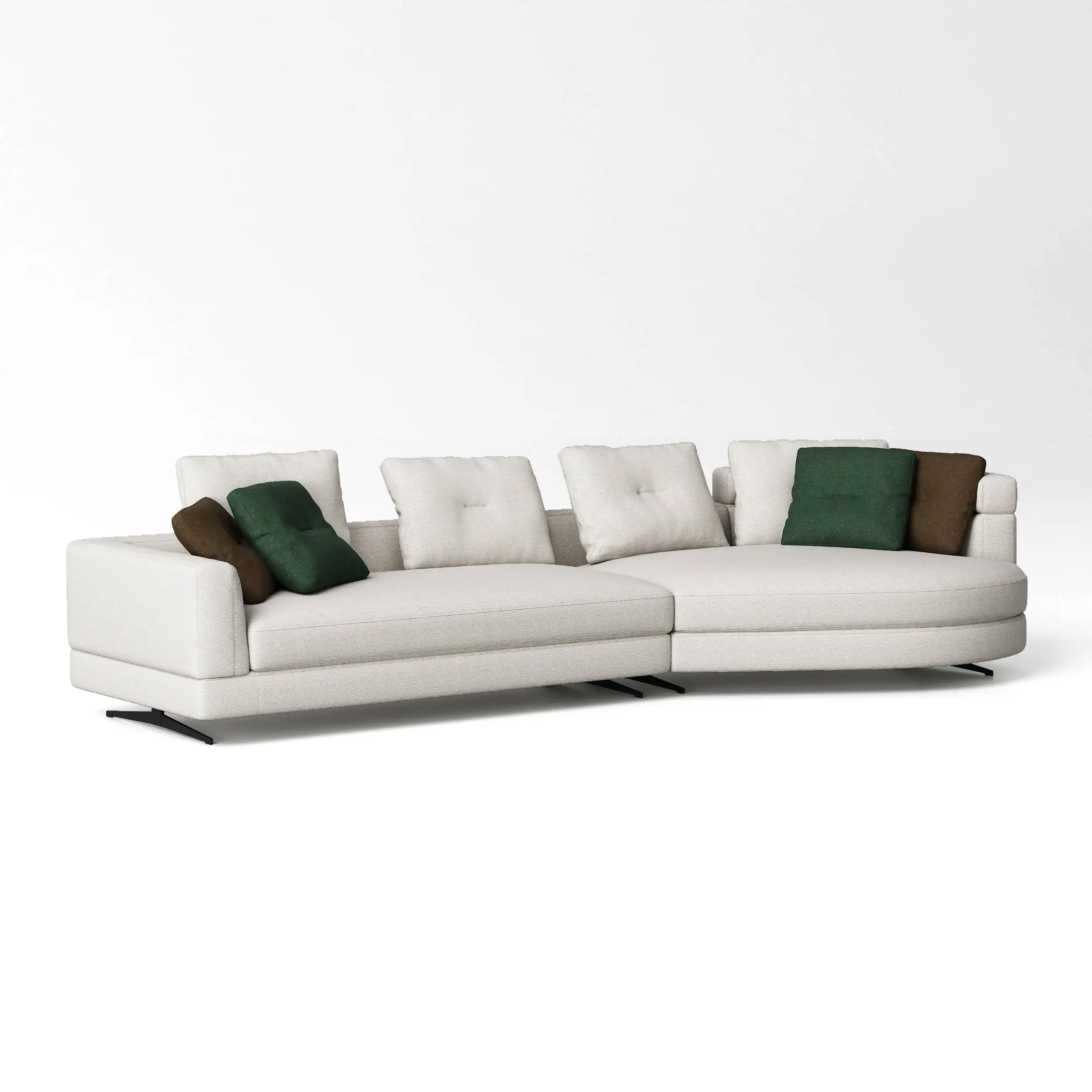 White modern fabric L shape curved sectional modular sofa set 5 seaters couch nordic curved sofas for living room