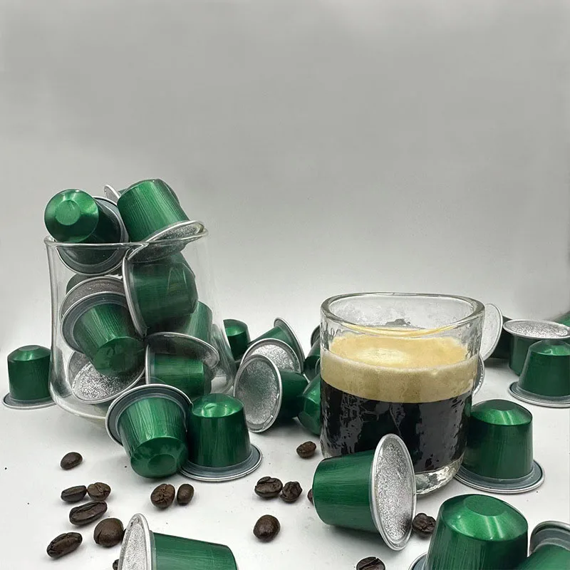 OEM/ODM Aluminum Foil Coffee Capsules Disposable Empty for Nespresso Coffee Capsule More Color with Leakproof Dispensing Ring