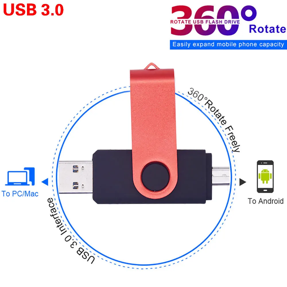 Metal OTG USB 3.0 Flash Drive for Android Smart Phone Double Application 32GB 16GB 8GB 4GB Pendrive Photography
