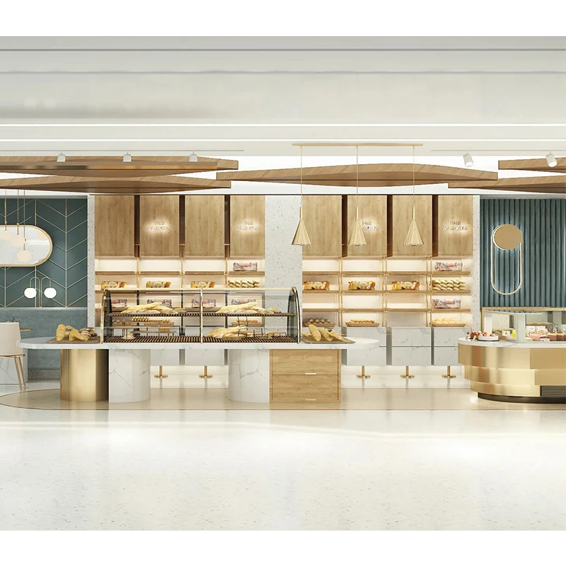 Custom Wooden Cafe Ice Cream Shop Furniture Design Sweets Bubble Tea Shop Interior Design Marble Coffee Shop Counter