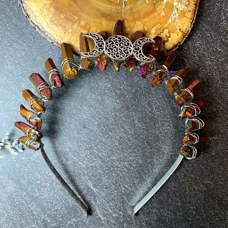 Wholesale Natural Gemstone Electroplating Crown Headband Handmade Natural Stone Headband Hair Accessories