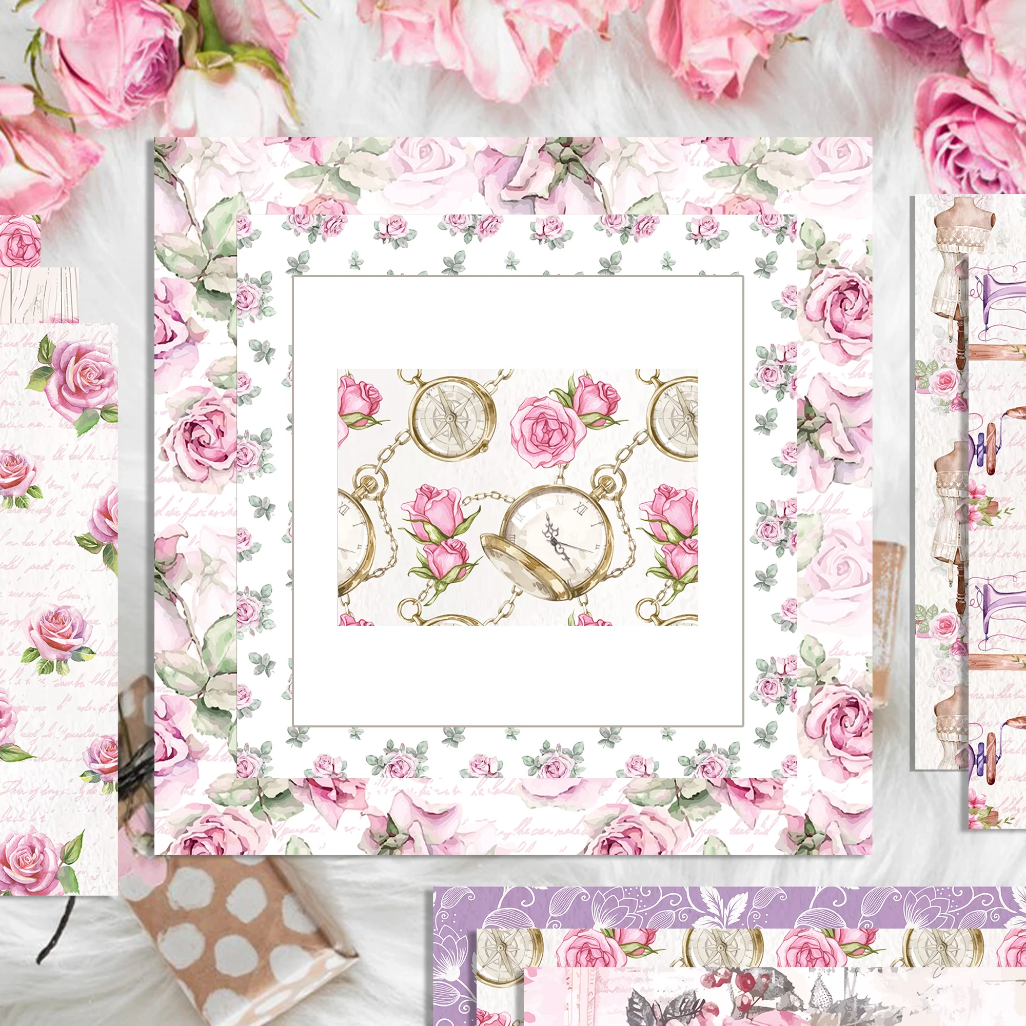 WW138 Pink Rose Pattern Scrapbook Paper Spring Flower DIY Craft Paper For Girls Birthday Wedding Party Background Decors