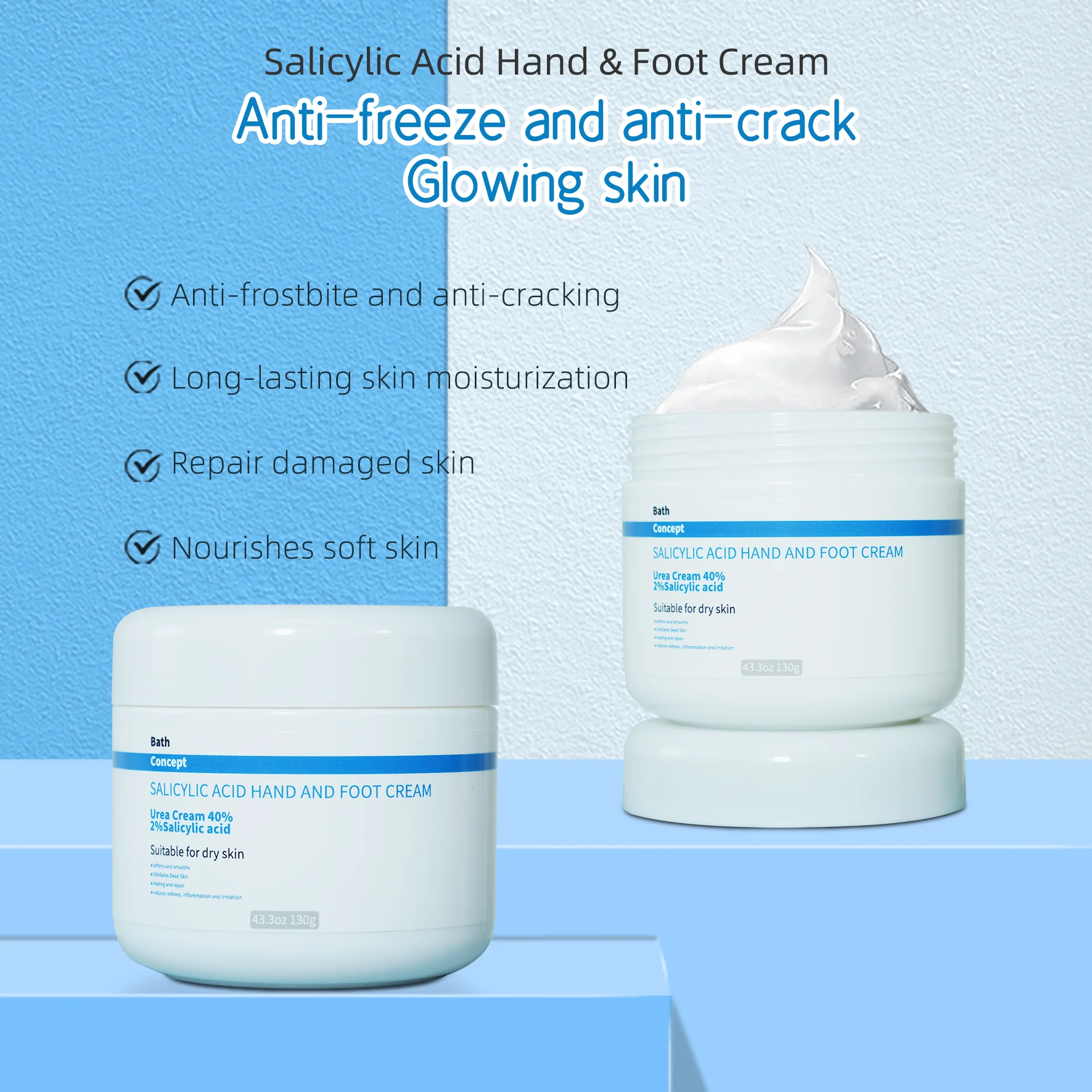 Sample 40% Urea Salicylic Acid Foot Cream Balm Private Label Urea Feet Cream Organic Exfoliate Moisturizing Foot Cream Whitening