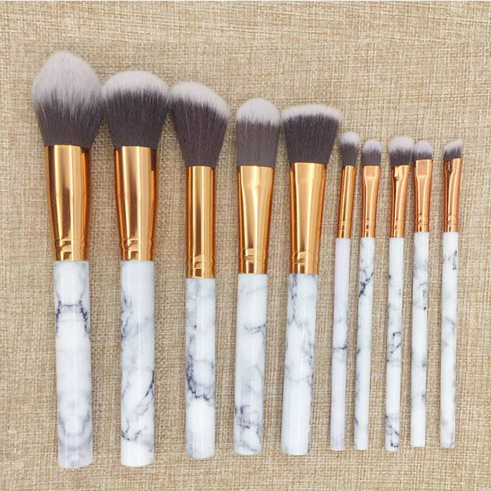 Saiyii Wholesale 10Pcs White Marble Makeup Brush Super Soft Professional Powder Eye Shadow Brush Set Makeup