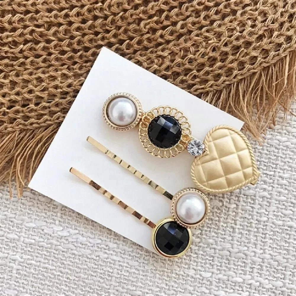 3pcs/1Set Fashion Button Pearl Hair Clips Metal Heart Star Crystal Hair Accessories