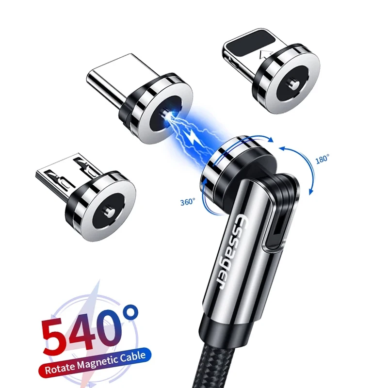 Essager 540 Rotate Magnetic Cable Fast Charging Magnet Charger Micro USB Type C Cable Mobile Phone Wire Cord For iPhone Xiaomi
