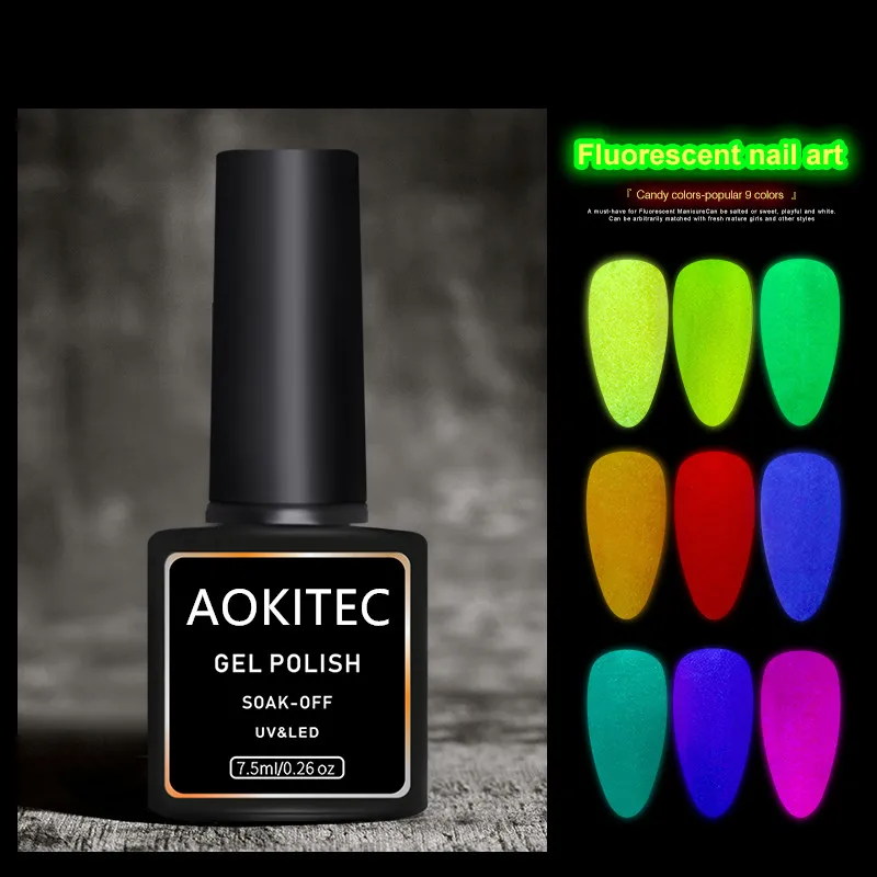 Aokitec 7.5ml Oem Color Cream Summer  Neon Nails Uv Gel Polish New Private Label Nail Gel Dropshipping 2022