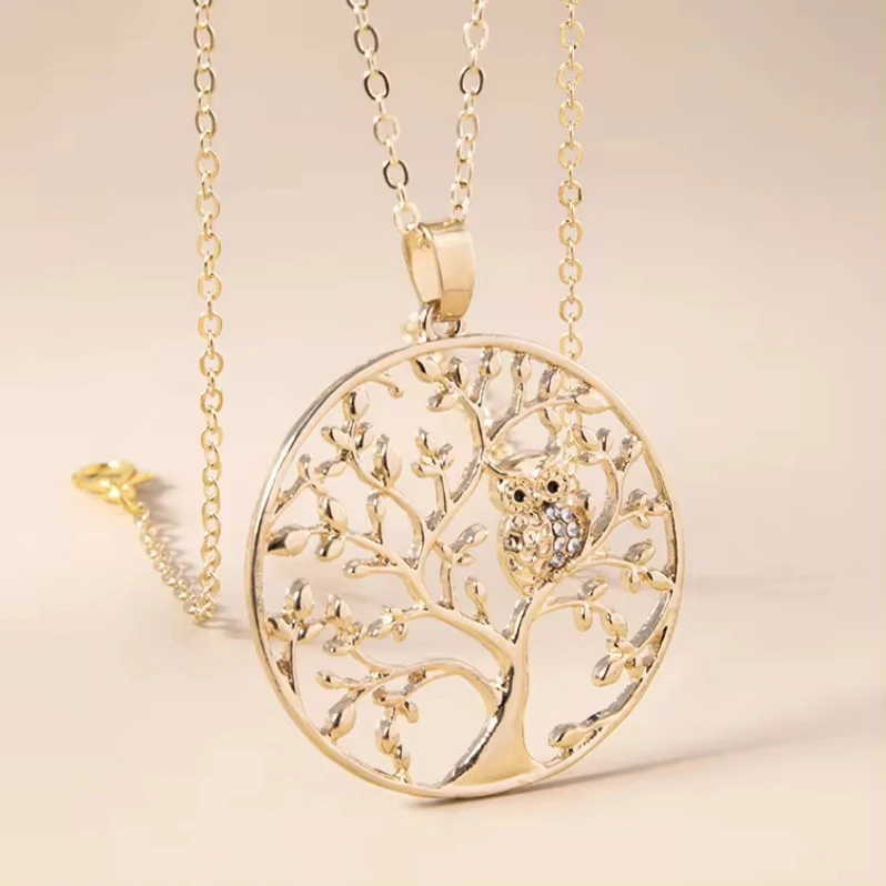 Owl Necklace Women Fashion Jewelry Gold Plated Tree Of Life Long Necklaces