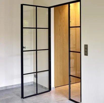 Most Popular Customized Interior Matte Black Steel Frame Tempered Glass Door for Office Building