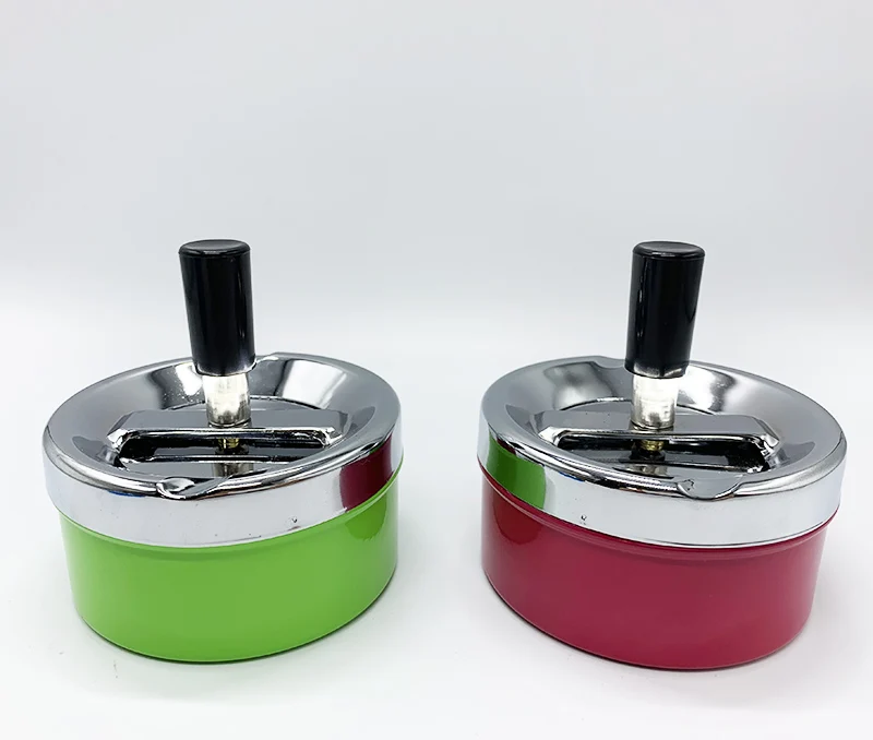 Factory Custom Portable Round Push Down Cigarette Ash Container Metal  Cigar Ashtray With Wind-proof Tray  for figure cigarette