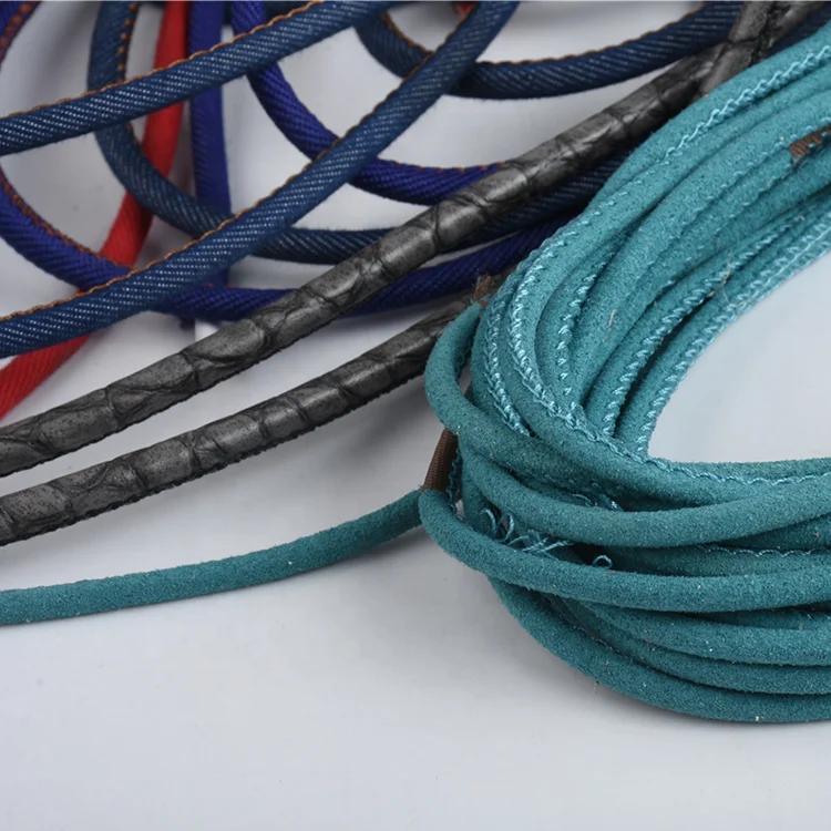 Custom Size Diameter 3Mm-20Mm Stretch Leather Braided Rope For Handbag Handles And Pet Collars