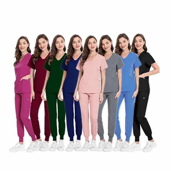 High quality hospital women men nurse doctor scrubs top pants suit custom logo prison uniform beauty salon spa scrubs uniforms