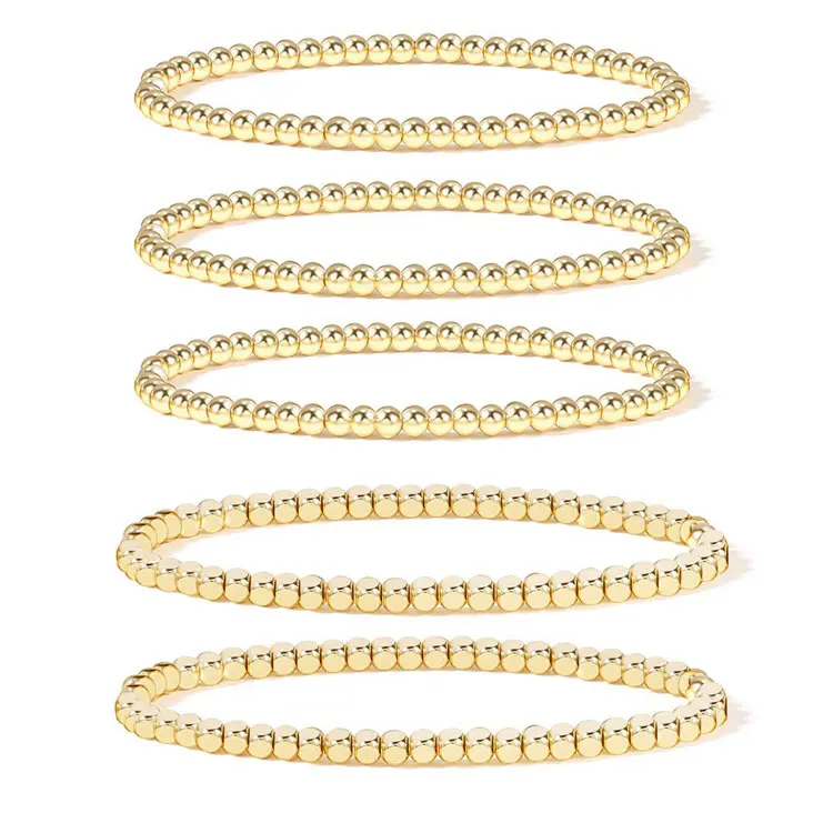 4mm 6mm 8mm Stackable 18K Gold Plated Stretch Beads Ball Bracelet Fashion Simple Stainless Steel Beaded Bracelets for Women