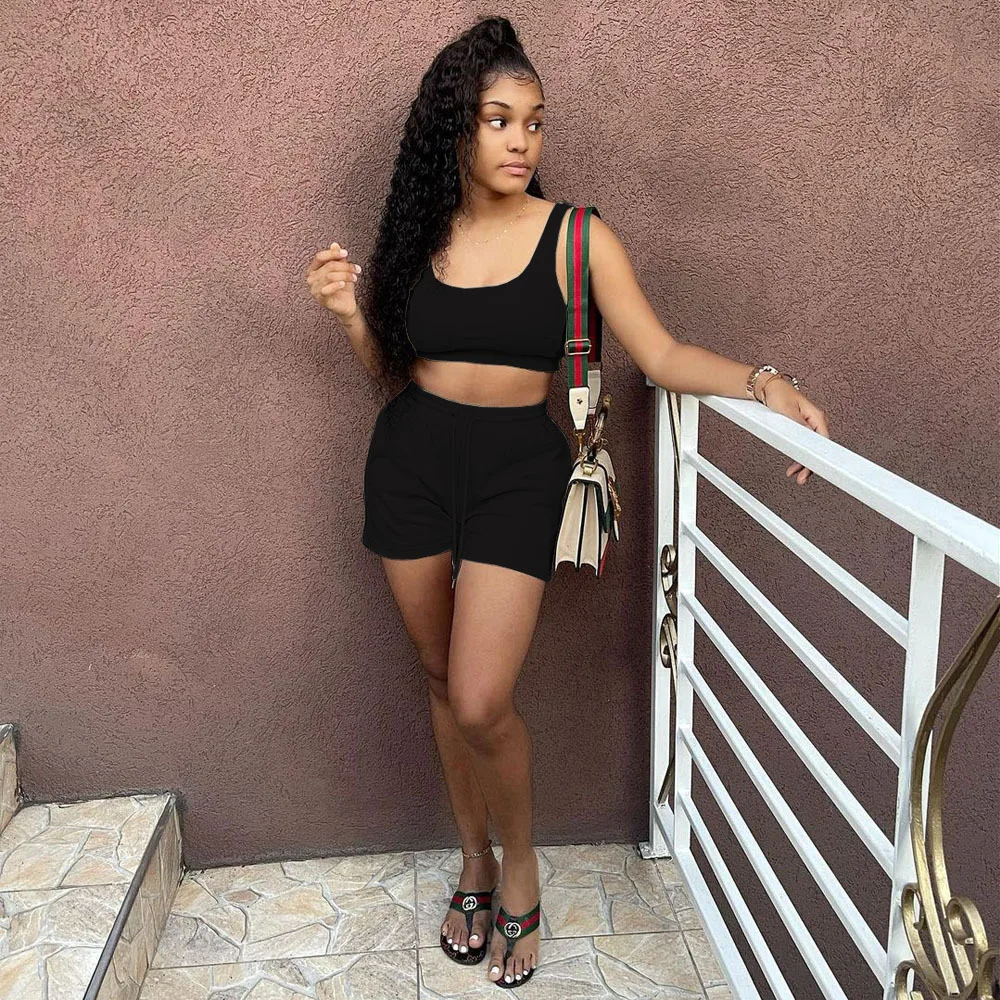 2022 Fashion Summer Casual Gym Sports Shorts Sets for Women Clothing 2 Piece Crop Top And Running Biker Two Piece Short Set