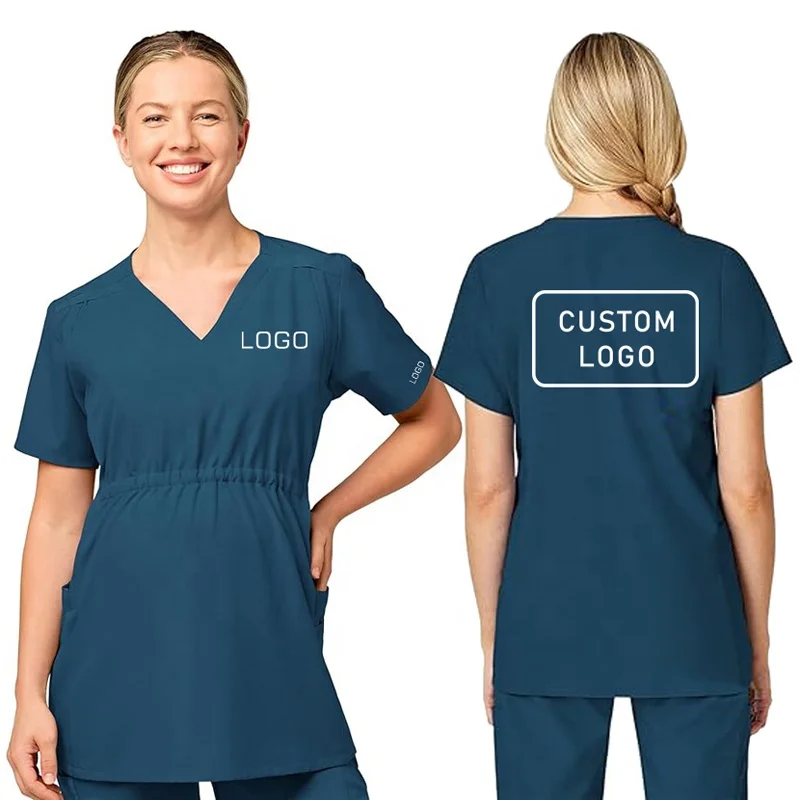 Custom Wholesale Women V-Neck Top Hospital Medical Nurse Maternity Scrubs Uniform Suit Set for Pregnant Women