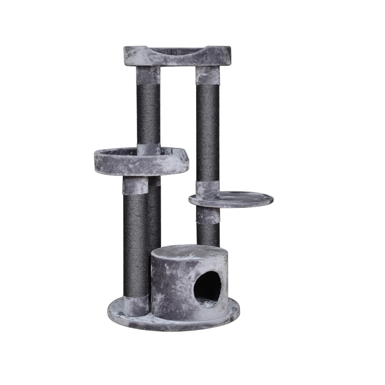 Beige grey sofa fabric cat trees hollow grafting sisal cat tree with paws