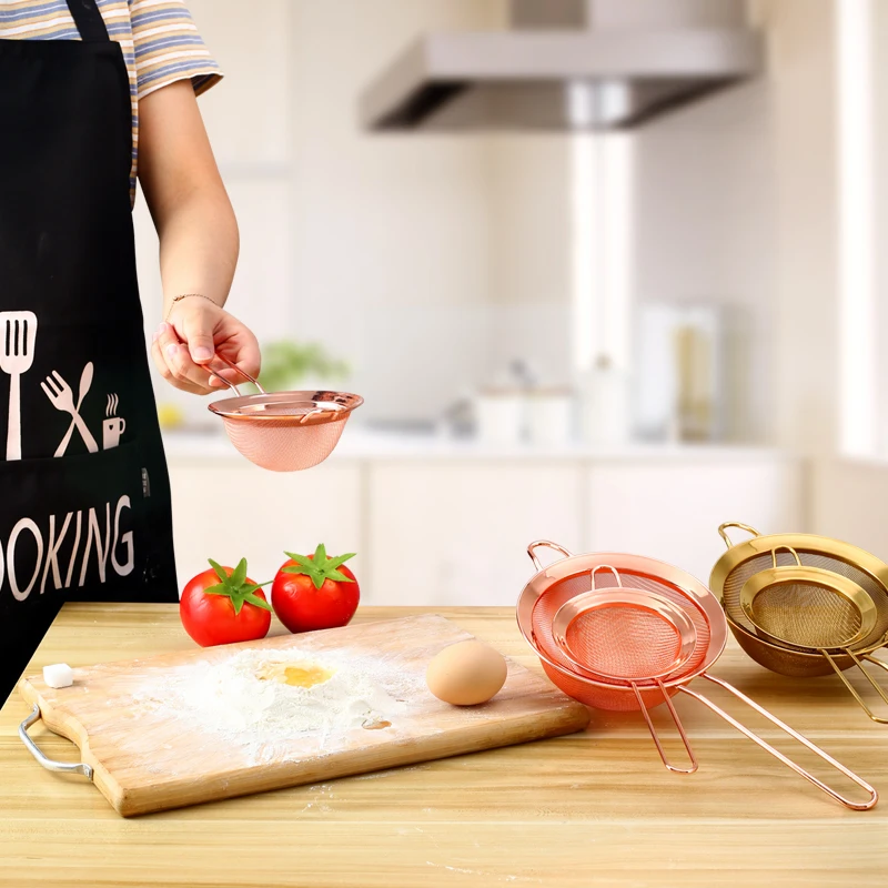 Wire Mesh Oil Strainer Stainless Steel Flour Colander Sifter Tea Coffee Powder Fry Strainer Tool Colander with long handle