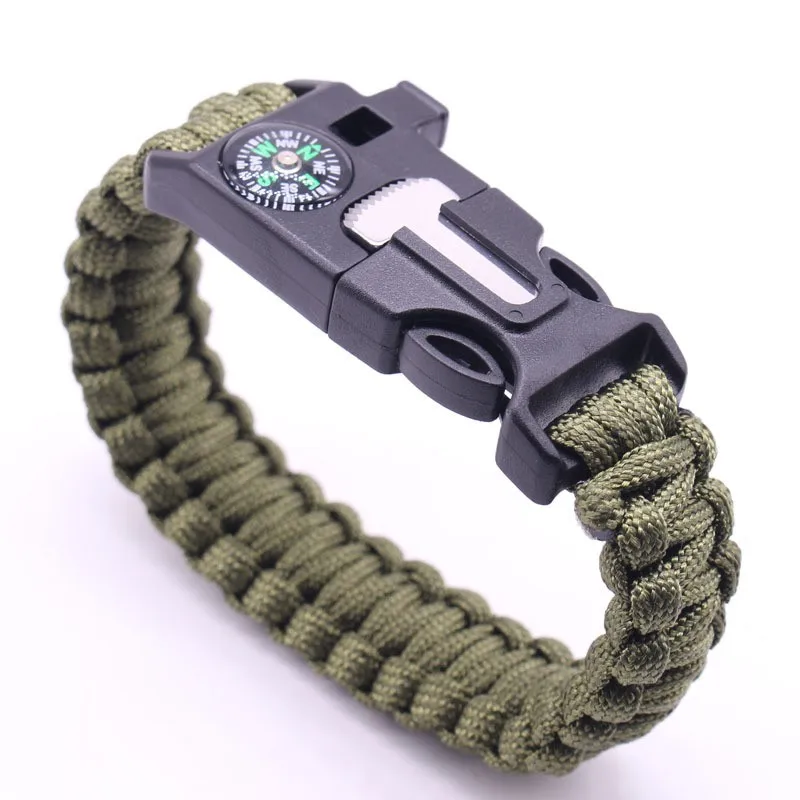 Multifunctional survival gear kit fetching flint cutter whistle 7 core saving outdoor compass adventure umbrella rope bracelet