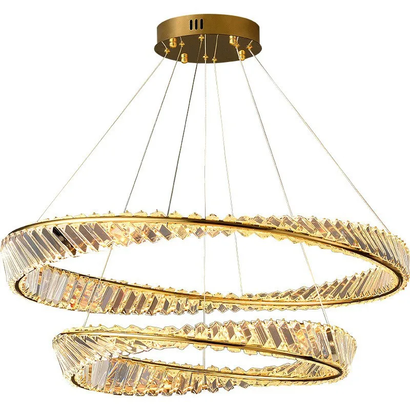 ZG Nordic Style 2 Rings Large Crystal Led Chandelier Luxury Crystal Hanging Light Living Room Pendant Lamp Circle Pendant Light