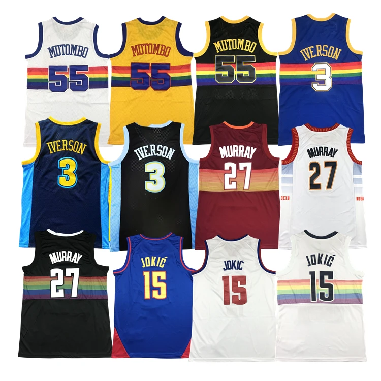 2024 оптовая продажа сетчатых стежков Allen Iverson 3 Nikola Jokic 15 Jamal Murray 27 Dikembe Mutombo 55 пользовательские баскетбольные майки для мужчин
