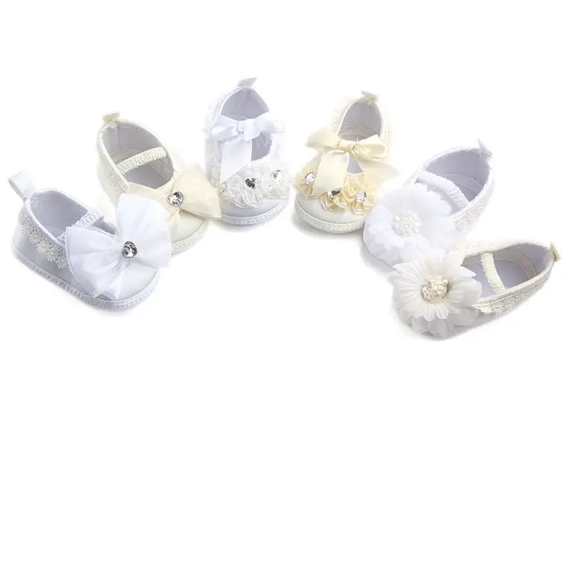 Baby Girl Baptism Christening Lace Reinstones Mary Jane Flats Princess Wedding Dress Shoes Crib Shoe for Newborns, Infants,