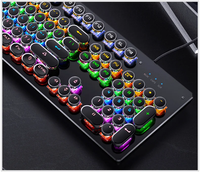 Zk-4 Personalized Punk Backlit Round Keycaps Real Wired Gaming Mechanical Keyboard