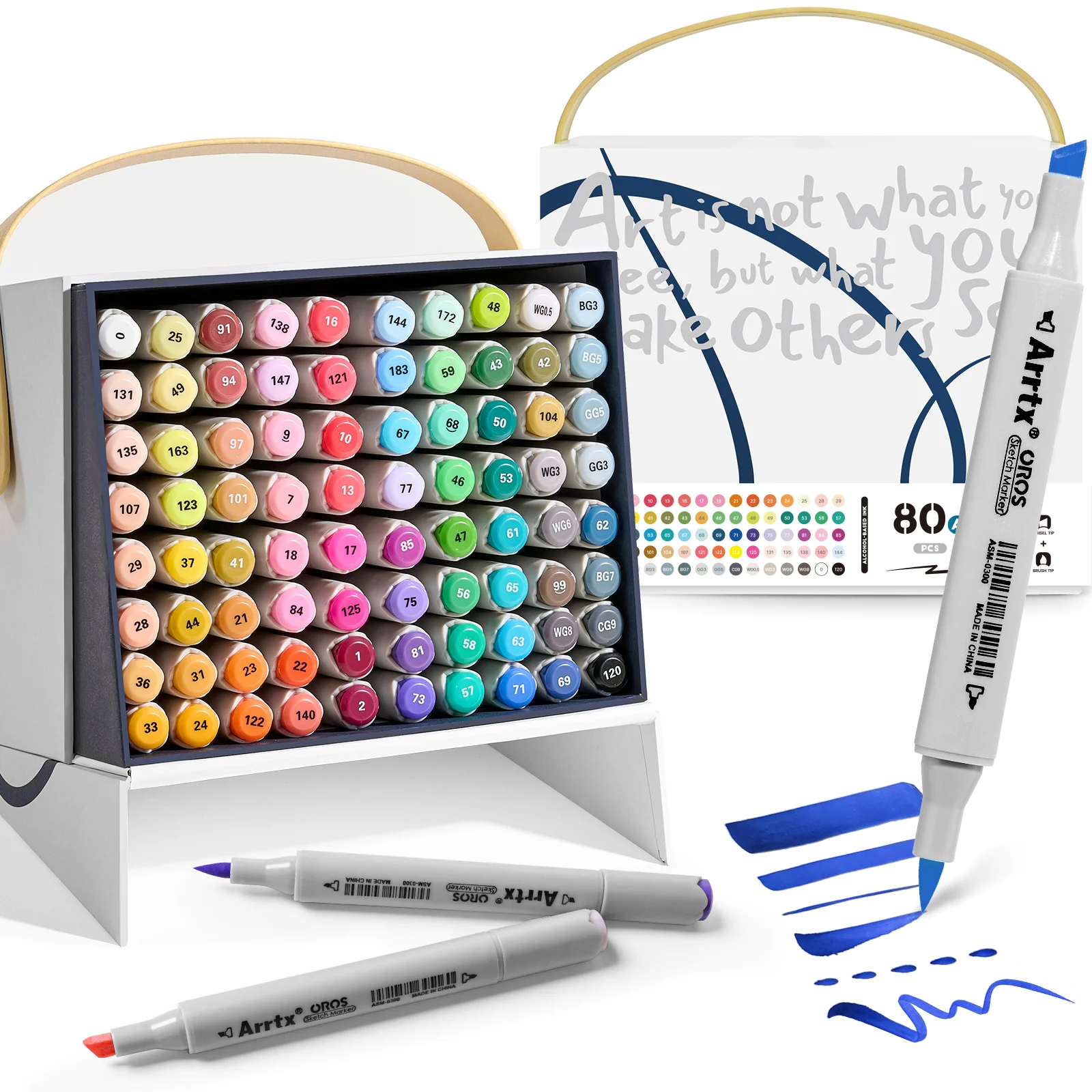 Arrtx OROS 80 Colors Marker Pens Brush Art Markers Set Soft Tip Alcohol-Based Sketch Markers New packing design B1000783