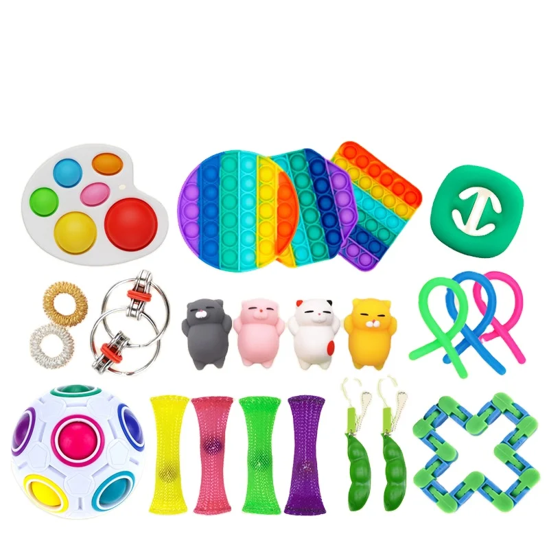 
2021Custom Adult and Kids rainbow pop fidget puzzle toy set Stress Reliever Toys pop fidget puzzle Toys set 