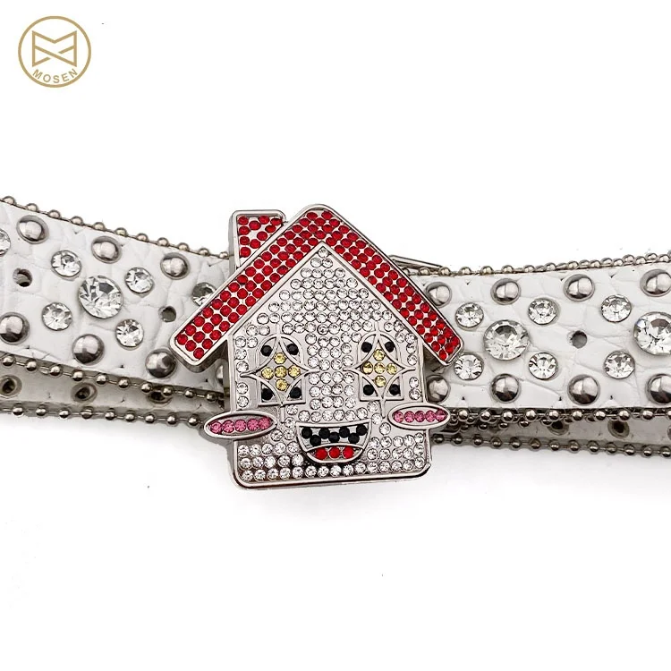 Custom Logo Colorful Shiny Diamond West Coast Style Belt Special Creative Stone Buckle  Streetwear
