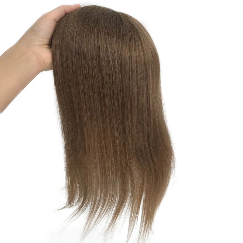 MONO Top Part Silk Top Brown Virgin Hair Women Hair Piece System Topper With Clips