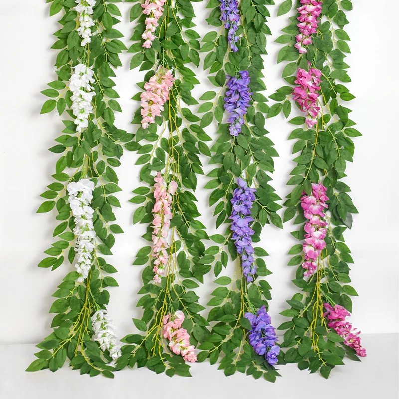 XL-01 Temu High Quality Faked Silk Multicolor Flower Garland Rattan Hanging Artificial Wisteria Vine for Home Party Decor