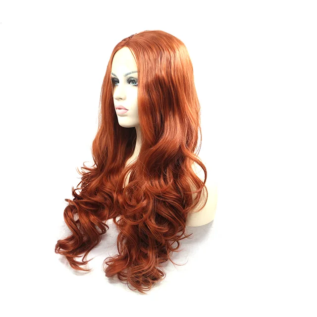 Synthetic Glueless Long Wavy Free Part Half Hand Tied Fashion Women Copper Red Lace Front Wigs