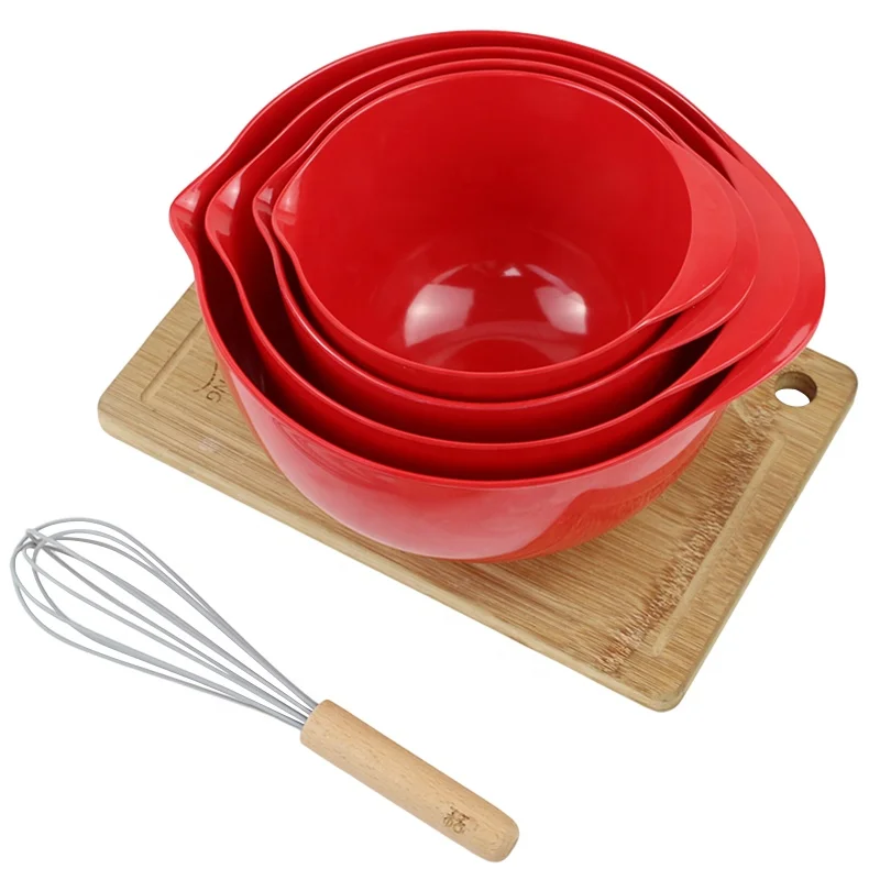 Custom Set of 3 Large Cake Salad Mixing Bowl Set Melamine Sauce Bowl with Pour Spout Handle