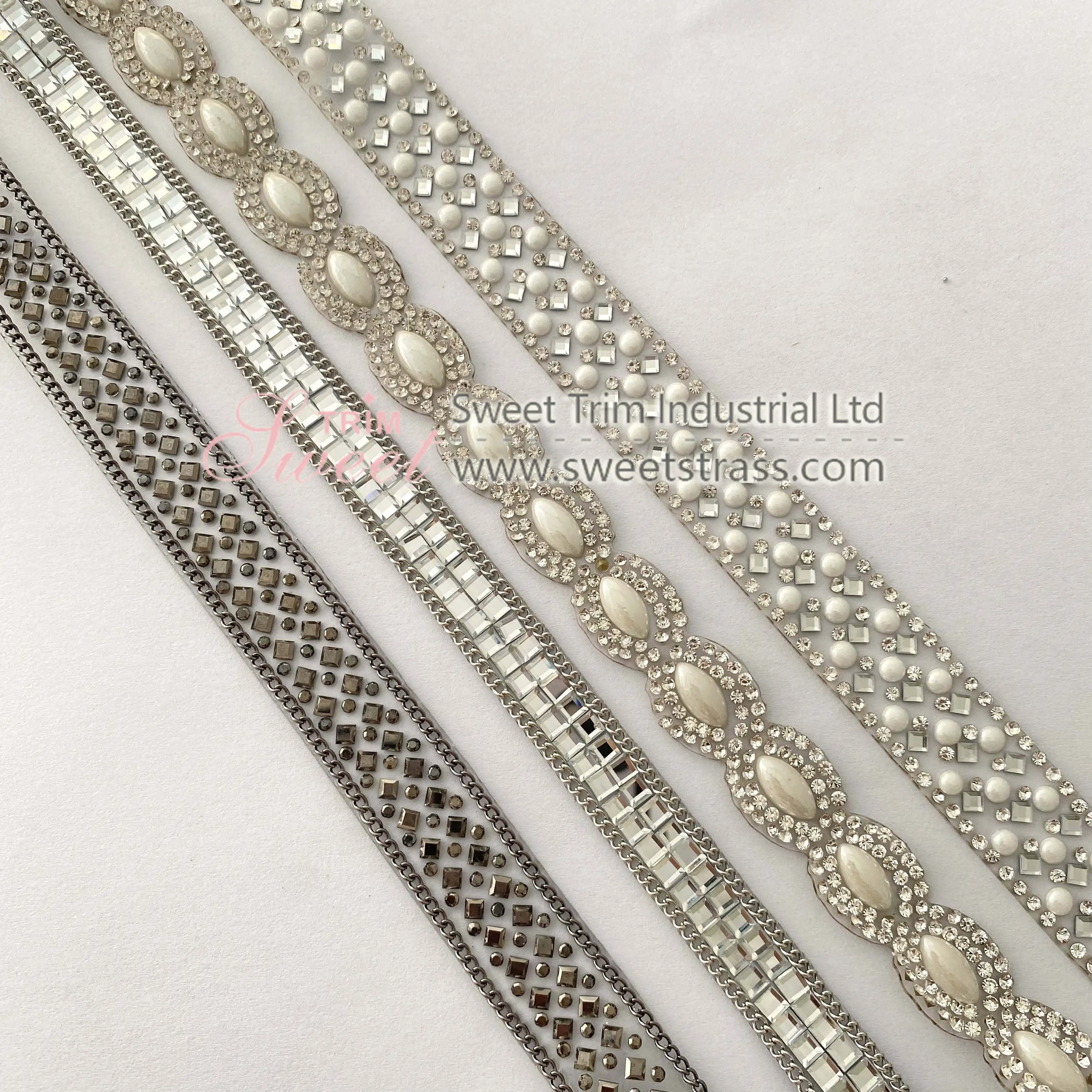 Luxurious Colorful Rhinestone Applique Trim  Ribbon Hot Fix Crystal Trim Tape for Clothes Fashion Accessories