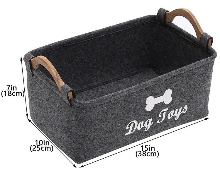 cute Felt pet Toy Box and Dog Toy Box Felt Storage Basket with Wood Handle