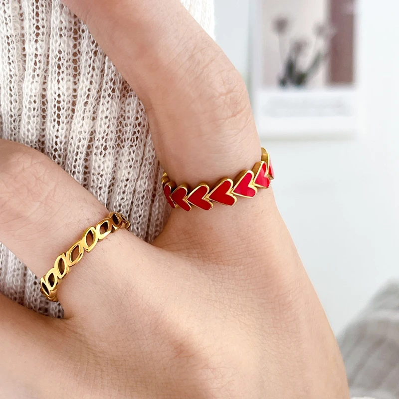 Red Enamel Heart Ring Stainless Steel 18K Gold Plated Jewelry Women Cute Rings for Girls anillos bijoux anel schmuck joias joyas