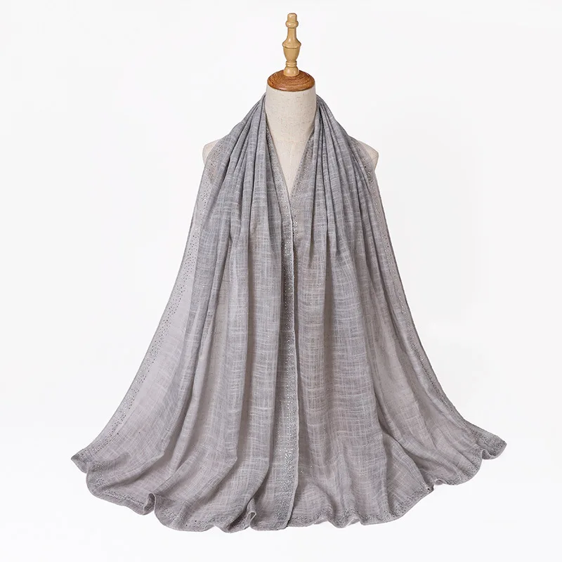 Hot sale hot diamond gold powder scarves fashion plain cotton hemp slubby yarn scarf female Malay Indonesian hijab shawl