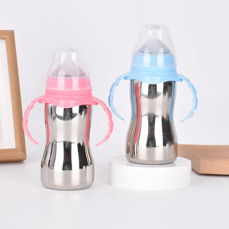 BPA Free 180ml Portable Toddler Baby Feeding Bottle Double Wall Stainless Steel Insulated Baby Milk Water Bottle With Nipple