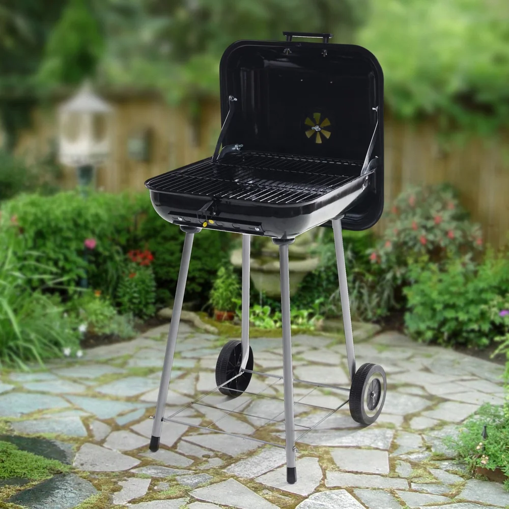 Portable bbq charcoal grill square trolly bbq grills