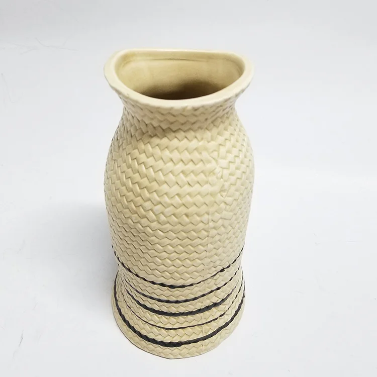 Craft Ceramic Decoration Rustic Brown Porcelain Design Flowers  Weaving Flower Vase