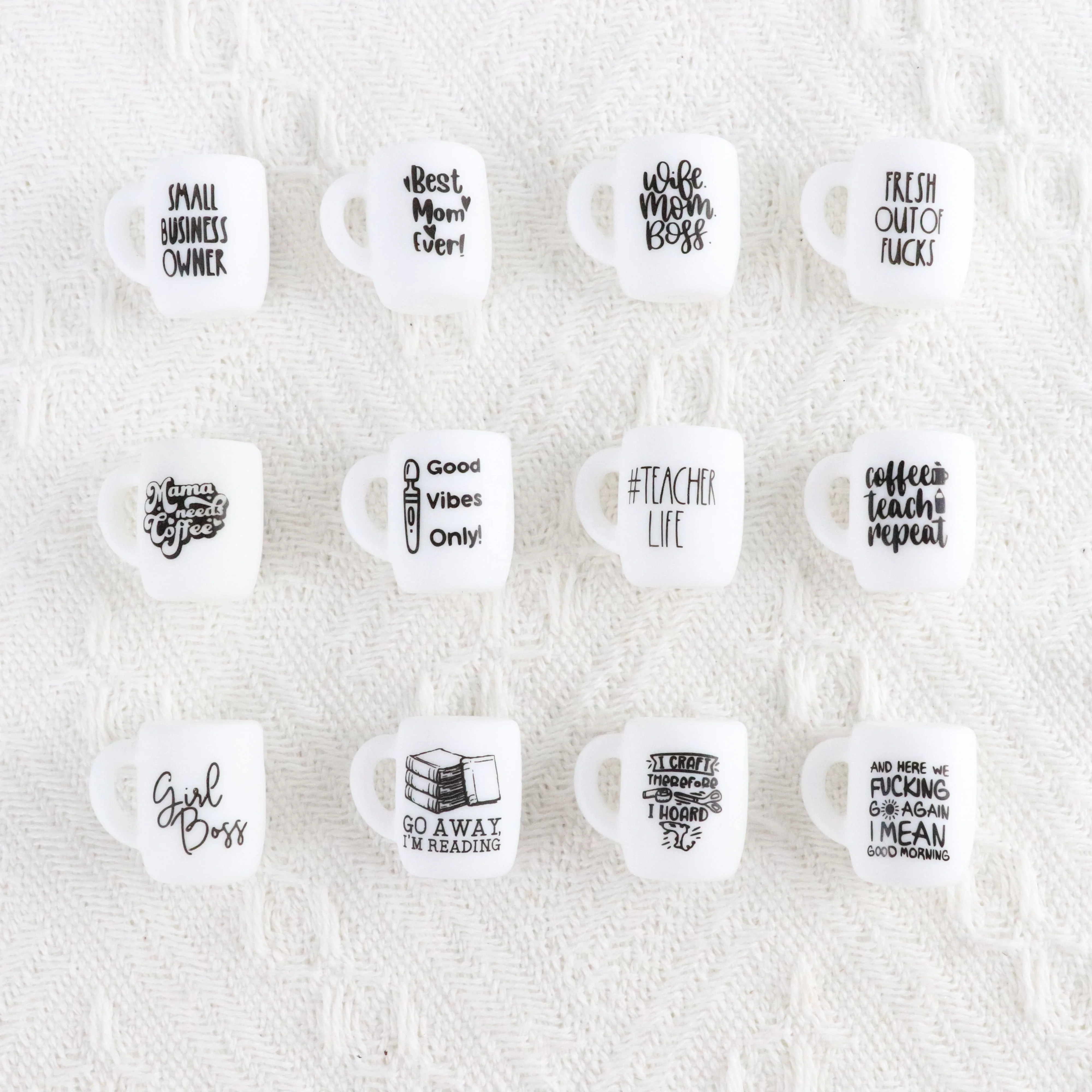 2023 New Words Coffee Cup Shape For Pens Key Chain Beads For Jewelry Making DIY Silicone Beads