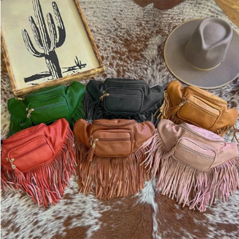 Wholesale Women Gifts Sling Bum Bag Designer Belt Bag Zipper PU Leather Fringe Custom Fanny Pack