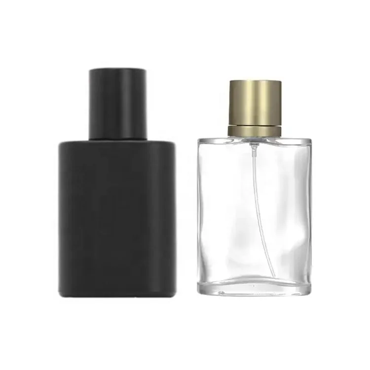 highend 30ml 50ml  100ml flat round perfume bottle empty spray perfume glass  bottle refillable perfume bottle with matched lid