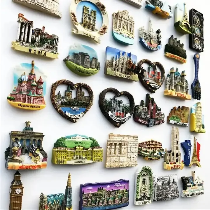 Hot Sell Custom Promotional 3D Polyresin Resin Fridge Magnet Wholesale Paris Tourist Souvenir Country City Refrigerator Magnet