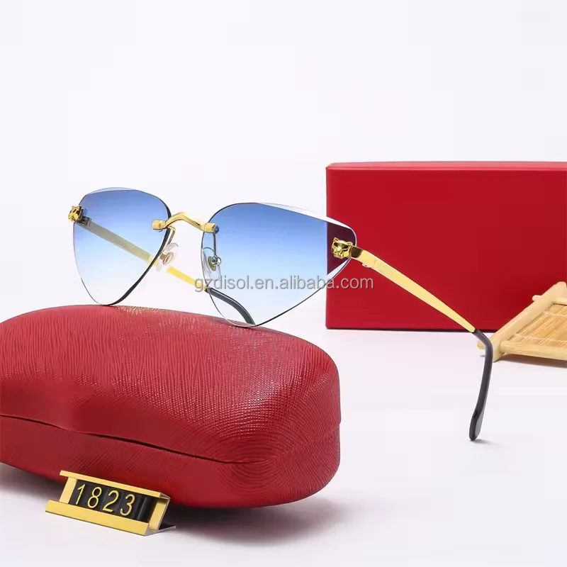 Famous Designer Unisex Rimless Hexagonal Sunglasses with Gradient Lens UV 400 Polarizing Fashionable for Outdoor Use